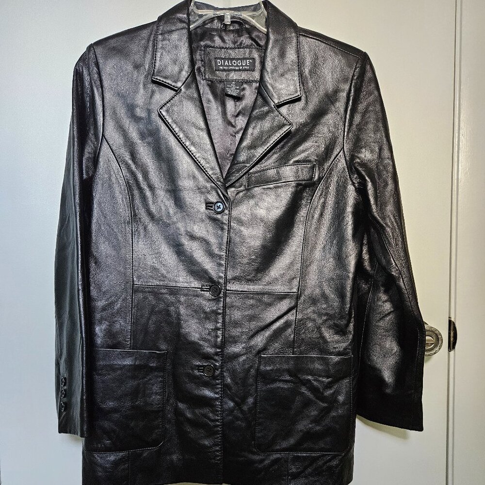 Size Medium Black Dialogue Genuine Leather Jacket